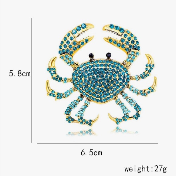 crab brooch with blue and aqua rhinestones - Picture 5 of 5